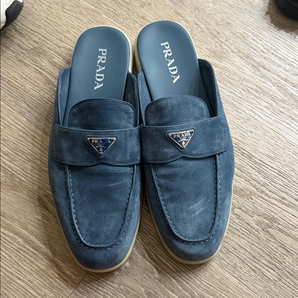 Prada Navy Suede Slip-On Loafers